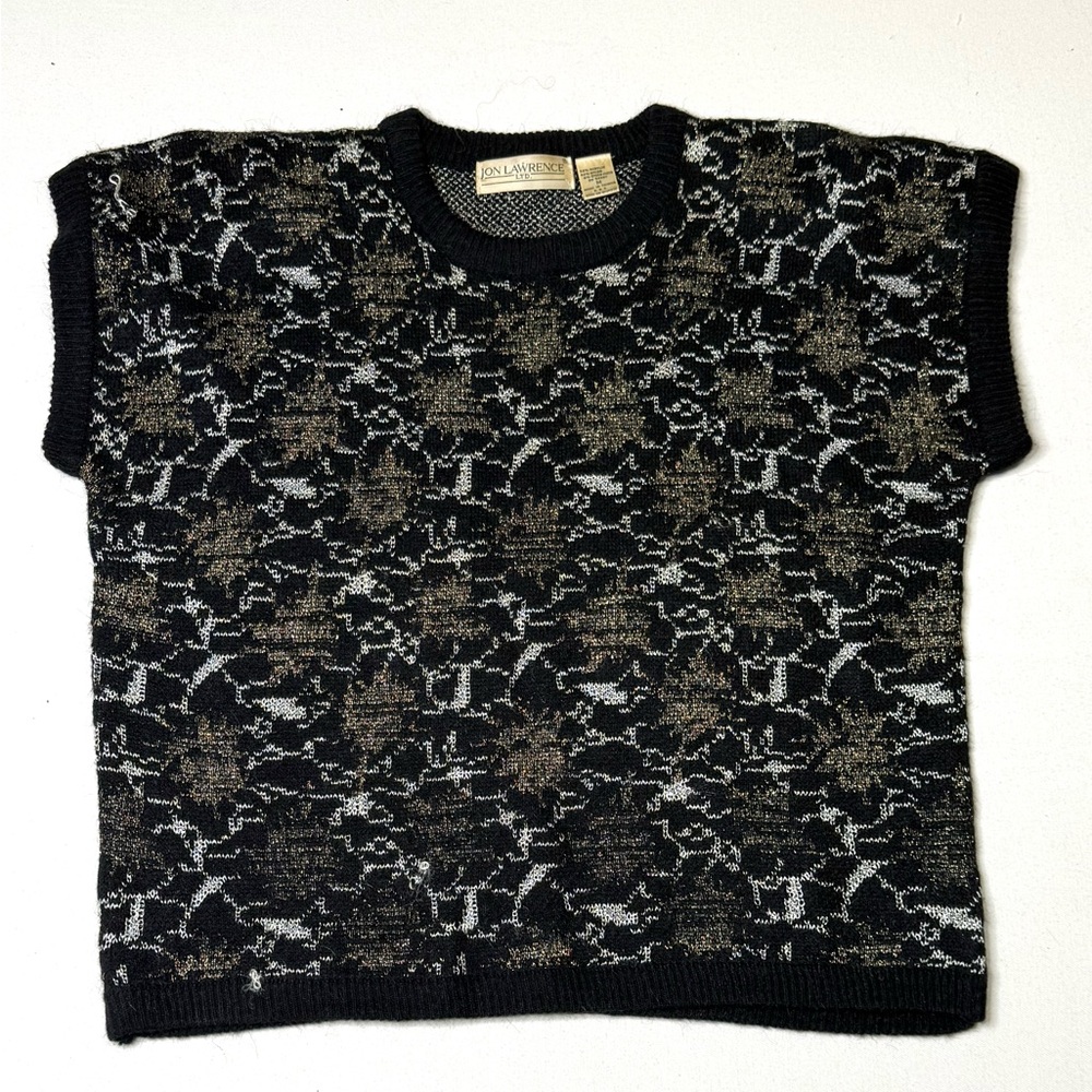 Vintage Jon Lawrence LTD Black & Gold Metallic Knit Sweater Vest Size Medium